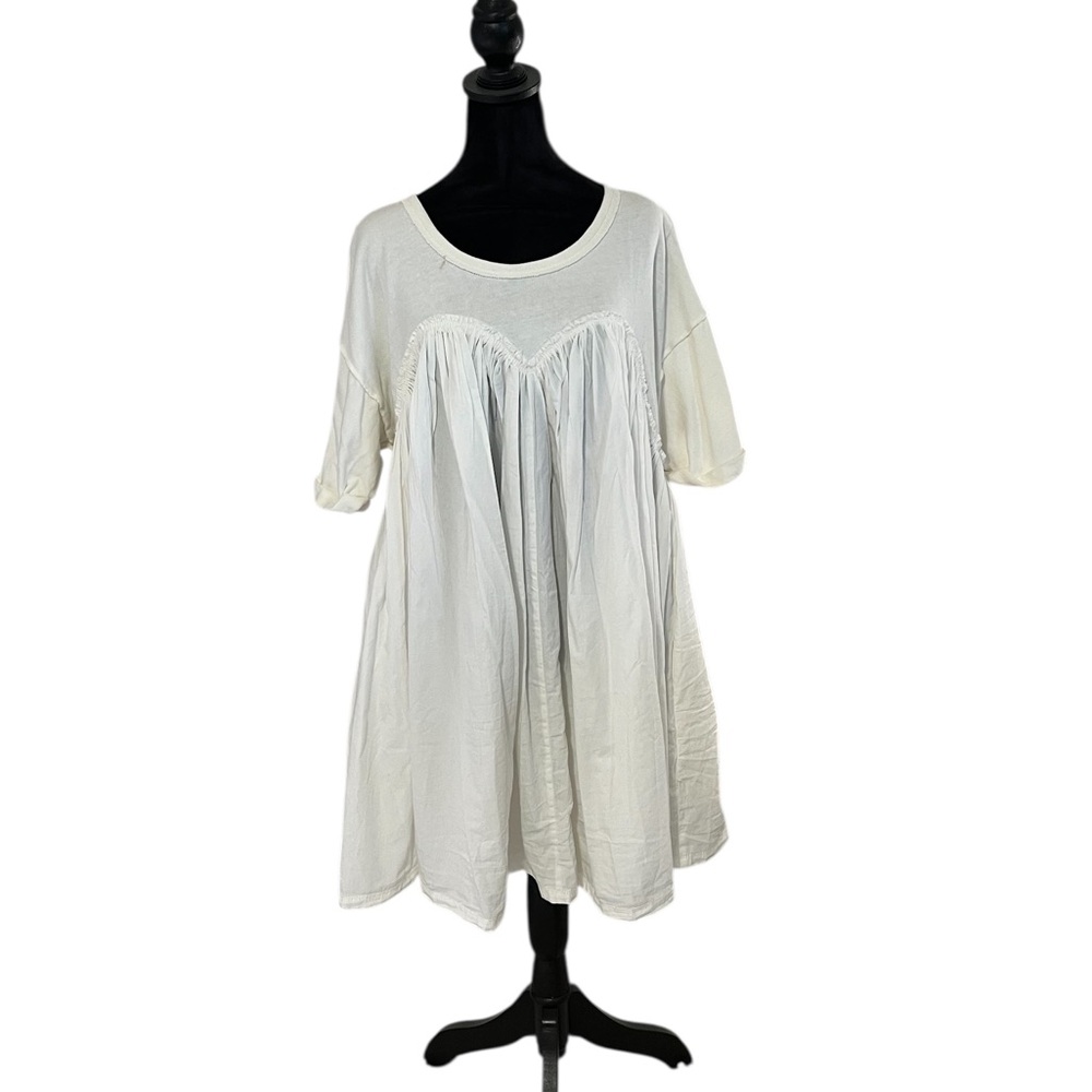 Free People White Pleated Tiered Mini babydoll  Sundress with Dolman Sleeves - Picture 2 of 6